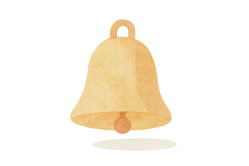 Yellow watercolor bell icon for notification, alert, reminder, or sound symbol on transparent background