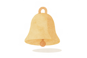 Yellow watercolor bell icon for notification, alert, reminder, or sound symbol on transparent background
