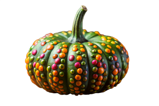 Green and Orange Warty Pumpkin Isolated on White, A Rustic Autumn Harvest Vegetable Full of Bumps and Texture