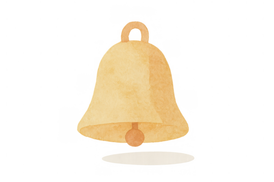 Yellow watercolor bell icon for notification, alert, reminder, or sound symbol on transparent background