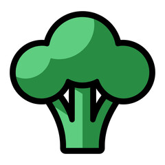 Vibrant Green Broccoli Illustration with Bold Outline and Fresh Appeal.
