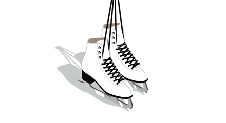 Minimalist realistic white ice skates with shadow on white background