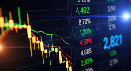 Analyzing Financial Markets A Detailed View of Stock Charts and Data Displayed on a Screen for Investment Decisions and Economic Forecasting in Business