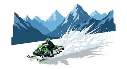 Snowmobile adventure in majestic mountain landscape with dynamic motion