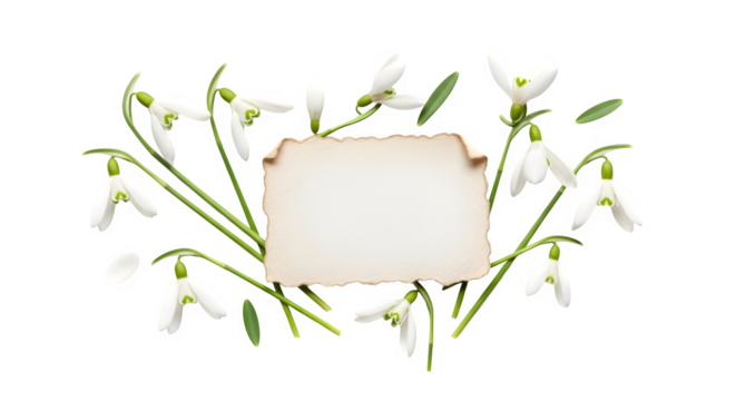 Snowdrops and Vintage Note, isolated on transparent background