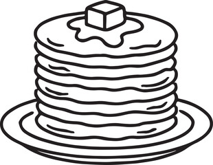 a stack of pancakes with butter on a plate line art illustration
