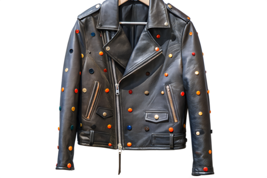 Studded Black Leather Biker Jacket Hanging | Fashion, Style, and Edgy Appeal