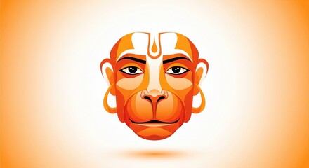 Contemporary Hanuman Face Vector. Minimal Orange Divine Geometry.