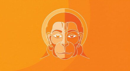 Contemporary Hanuman Face Vector. Minimal Orange Divine Geometry.