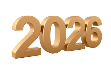 3D rendering of the year 2026 in golden color on transparent background