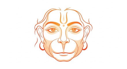 Minimal Hanuman Face Vector. Warm Orange Tones and Calm Divine Eyes.