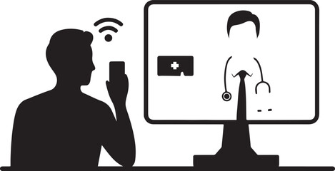 Telemedicine consultation with doctor on screen
