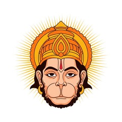 Radiant Hanuman Face Vector. Orange-Gold Aura with Divine Light.