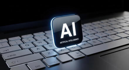Artificial Intelligence (AI) Icon on Laptop Keyboard, Symbolizing Machine Learning, Deep Learning, and the Future of Technology for Automation and Data Analysis