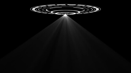 Futuristic circular light beam descends from a glowing disc, Modern abstract energy ring and luminous beam effect, Cyber innovation and virtual scan interface design. - Powered by Adobe