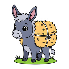 donkey carrying hay bundle
