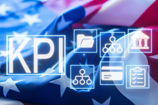 Visual representation of key performance indicators on American flag background highlighting data analysis and measurement - Powered by Adobe