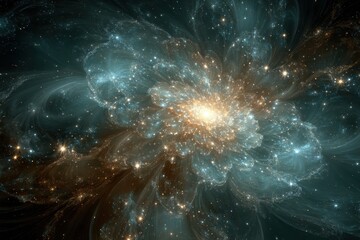 Abstract fractal art pattern in shades of emerald and bronze