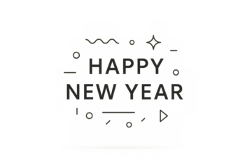 New year greeting featuring happy new year text with simple geometric lines and shapes, ideal for celebrations