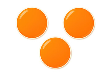 Three shiny orange blank circular buttons with glossy finish, ideal for web design and user interface elements