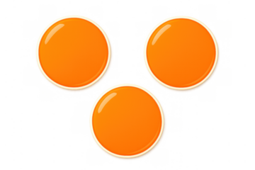Three shiny orange blank circular buttons with glossy finish, ideal for web design and user interface elements