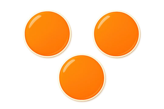 Three shiny orange blank circular buttons with glossy finish, ideal for web design and user interface elements