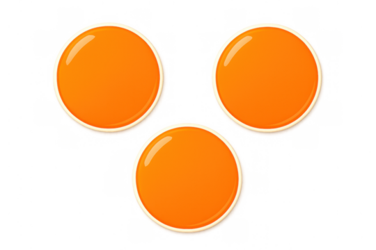 Three shiny orange blank circular buttons with glossy finish, ideal for web design and user interface elements