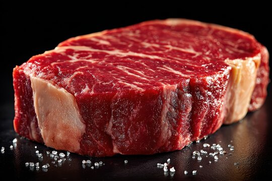 Close up of beautifully marbled beef steak showcasing its texture