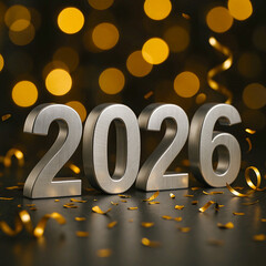 Metallic numbers 2026 with bokeh created using artificial intelligence