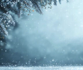 A Christmas composition with snow, Christmas tree decorations, and a gift, created using a neural network. A Christmas photo with space for text or a product in a dark tone.