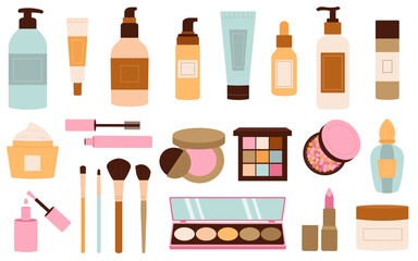 Makeup and skincare products. Cosmetic set for makeup and facial care. Beauty product.