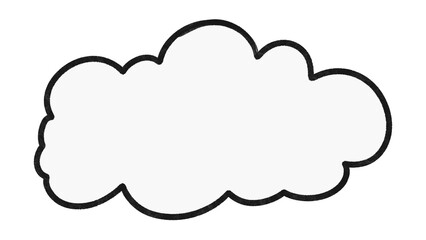 Cloud speech bubble. Blank white cloud thought bubble with hand-drawn black outline on transparent background. For adding text in contexts such as comics, graphic design, presentations. Speech bubble