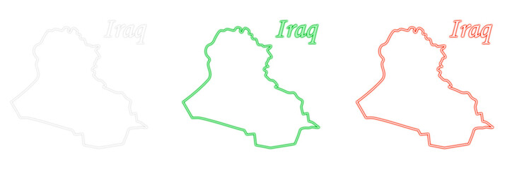 Iraq country map outline in white green and red colors on a black background simple graphic design