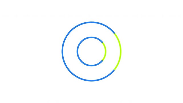 Dual rotating concentric circles loading icon animation. Spinning in in opposite directions. Animated loader isolated on white transparent. Web design component 4K video. Buffer, spinner, preloader