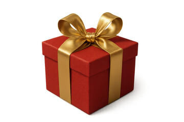Obraz premium Red gift box presenting with a shiny gold ribbon and bow for christmas, birthday, anniversary, or other special events