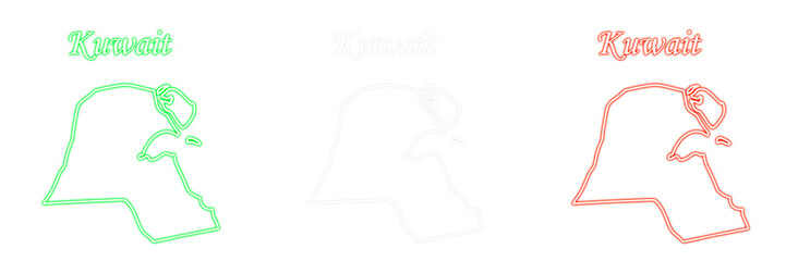 Kuwait Outline Map in Green White and Red Colors on a Black Background