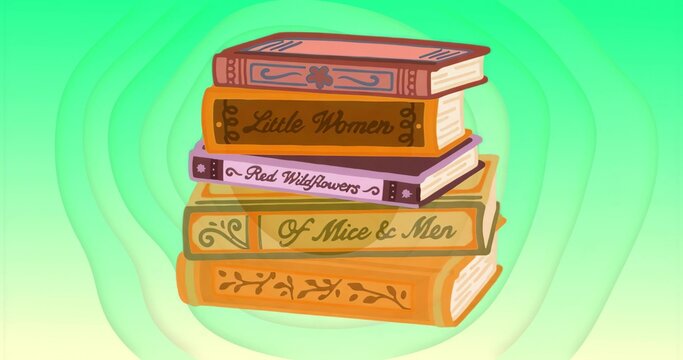 Fototapeta Displaying decorative hardcover book stack standing on gradient backdrop, with visible spine titles