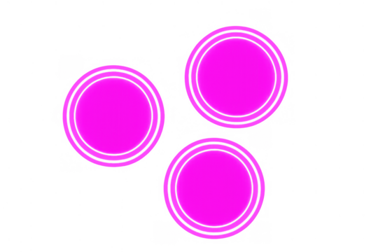 Three neon pink glowing circles on transparent background providing minimalist energy display