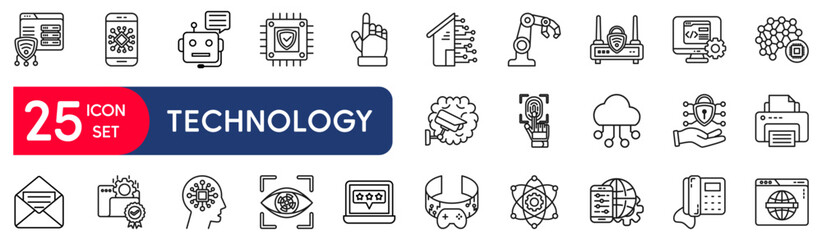 Technology icon set with editable stroke. vector illustration concept relate to digital, signs, web, network, smart, datum, computer, mobile, phone, thin, cyberspace, laptop
