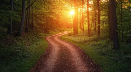 Fototapeta premium Sunlit forest path winding through trees (10)