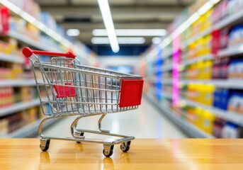 Shopping cart in a supermarket aisle