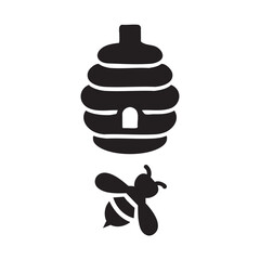 Beehive and bee icon vector