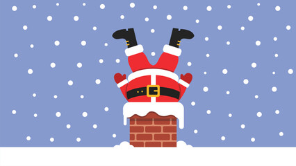 Whimsical Santa Claus Stuck in Chimney Illustration for Holiday Greetings and Festive Season Designs and Christmas Cheer