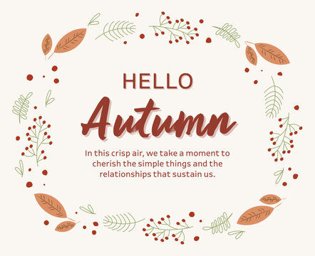 Hand-Drawn Style Fall Wreath Background. Simple leaf and berry circle border. Use this warm design for personalized greeting cards.