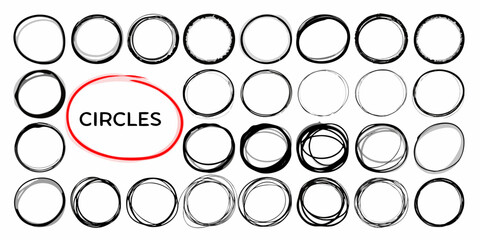 Collection of hand drawn sketchy circles and a highlighted circle with text