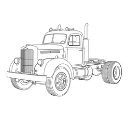 Classic Prime Mover Truck Vector Line Art | Retro Semi Lorry Outline Illustration