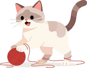 Blue Point Cat Playing With Yarn