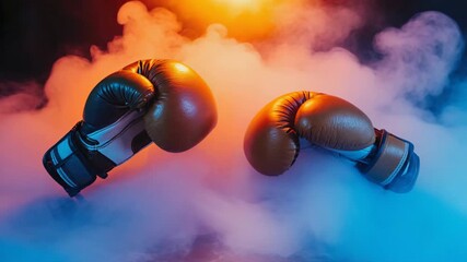 Boxing gloves in an intense atmosphere with vibrant lighting
