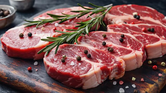 Deliciously prepared beef cuts with fresh herbs ready for grilling