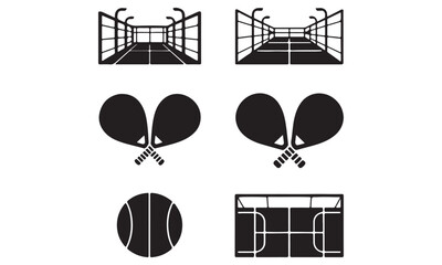 Tennis and Padel Court Icons Set with Rackets
